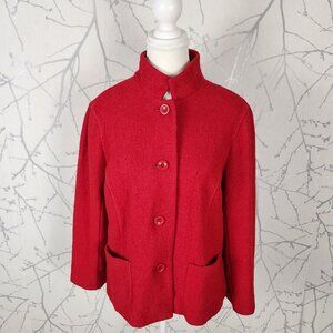 Talbots Red 40% Boiled Wool Button Mandarin Collar Sweater Jacket